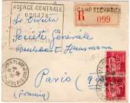 N° 370X2 LETTRE REC CAMP ST CYPRIEN 16.5.39 PYR ORLES POUR PARIS