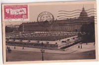 PAN°5 PARIS 1930 CARTE POSTALE PAR AVION POUR BRUXELLES CAD BLEU GARE DU NORD AVION EN BLEU