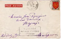 BLASON 10FR LANGUEDOC SEUL LETTRE AVION FLOIRAC 30.1.1946 GIRONDE POUR MADAGASCAR + RETARDE ACCIDENT D' AVION