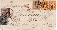 N° 38 PAIRE VARIETE 4 RETOUCHE TENANT A NORMAL MIXTE SAGE LETTRE CHARGE PARIS 1877 + CERITICAT RR