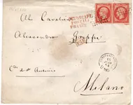 N° 24 PAIRE GC 5083 CONSTANTINOPLE 1864 LETTRE POUR PARIS + PIROSCAFI POSTALE FRANCESE
