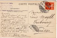 SEMEUSE 10C N° 138 SEUL CARTE DE LA ROCHELLE OBL SUISSE EN ARRIVEE BAHNPOST AMBULANT 24.1.1912