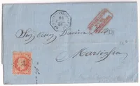 N°31 OBLITERATION ANCRE CAD OCTOGONAL CONSTANTINOPLE PQ FR N°2 POUR MARSEILLE 1869