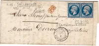 N° 14 X2 LETTRE PC 4233 TYPE 15 SALLANCHES 1861 POUR GENEVE + OR MEGEVE