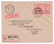 POCHE DE ST NAZAIRE LETTRE RECOMMANDE ETIQUETTE ROSE TAXE PERCUE BATZ SUR MER LOIRE INFERIEURE 28 FEVRIER 1845 POUR LA BAULE