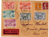 SEMEUSE 5C+20C + 6 VIGNETTES ROUEN AVION LETTRE AVION 23.9.1923 POUR PARIS