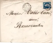 N° 14 TYPE 15 ROMORANTIN ARRIVEE SUR LETTRE TIMBRE A DATE HS4 PARIS HS4 17 DEC 1860