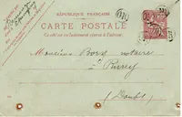 ENTIER 10C MOUCHON RETOUCHE CP DEFAUT OBL OR 5 FOIS + A COTE ORIGINE DOUBS 1904