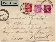 SEMEUSE 1FR40 +20C+ PAIX 40C LETTRE AVION METZ MOSELLE 1933 POUR SP 600 BEYROUTH LIBAN