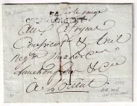 MARQUE 54 COLONIE PAR LORIENT  TEXTE DE PORT LOUIS ISLE DE FRANCE ILE MAURICE MAURITIUS 1798 POUR LORIENT MORBIHAN PAR LE BATEAU LE GANGE