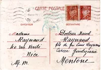ENTIER PETAIN 1FR20 PC +1FR20 NICE 1.VIII.1943 POUR MENTON MENTONE CENSURE ITALIENNE AU TARIF 2FR40