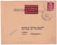 N°827 SEUL SUR IMPRIME POUR LIEGE BELGIQUE 11.5.1949 VIGNETTE EXPO TOULOUSE ANNULEE ROULETTE BELGE