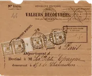 TAXE RECOUVREMENTS 30C BANDE DE 5 MILLESIME 4 DEVANT VALEURS RECOUVREES PARIS 1925