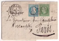 N°20 37 AMBULANT TOULOUSE A PARIGUEUX DU 1ER SEPTEMBRE 1871 POUR PARIS DEPART BRIVE CORREZE