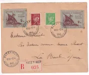 TIMBRE DE GUERRE N°9 X2 RECOMMANDE BATZ SUR MER POCHE DE ST NAZAIRE 12 AVRIL 1945 POUR LA BAULE LOIRE INFERIEURE