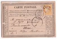 N°55 GC 2387 MONACO SUR CARTE PRECUSEUR POUR NICE 23 MARS 1876
