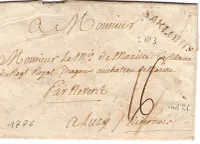 MARQUE SARLOUIS LETTRE SARRELOUIS MOSELLE 1776 POUR LUZY NIEVRE COTE 700€