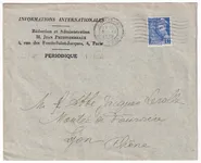 N°407 TYPE MERCURE SEUL SUR LETTRE PERIODIQUE 1938 PARIS POUR LYON