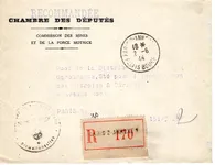 LETTRE REC FRANCHISE ENTETE CHAMBRE DES DEPUTES PARIS PALAIS BOURBON 1944+  CENSURE NAZI