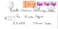LIBERTE 50C BANDE DE 3 PAPIER COUCHE + PA 20FR LETTRE REC PARIS 15 AIR 31.10.1989