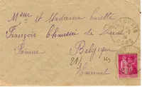 PAIX 1FR ROSE N° 369 SEUL LETTRE ESCAUDAIN 12.7.38 NORD POUR HAINAUT BELGIQUE TARIF FRONTALIER