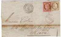 COLONIES CERES 30C+10C LETTRE LOSANGE MQE MARTINIQUE ST PIERRE 10 DEC 1876