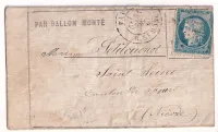 BALLON MONTE PARIS 31 DEC 70 ETOILE 11 R ST HONORE POUR SAINT SEINE FOURS NIEVRE ARRIVE16.01.1871