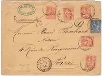 MOUCHON 15C ORANGEX5+25C LETTRE REC ORLEANS 16.7.1902 TARIF 5EME ECHELON