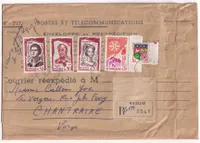 N°1230A 1301 1304 1305 1306 ENVELOPPE REEXPEDITION RECOMMANDE MAUBEUGE NORD 1961 POUR CHANTRAINE VOSGES
