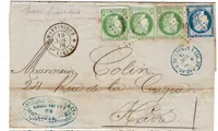COLONIES CERES 5X3+25C LOSANGE MQE MARTINIQUE 10 NOV 1876 LETTRE