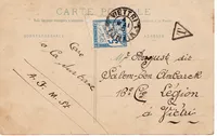 INDOCHINE TAXE 5C BLEU NON DENTELE VIETTRI 4 MAI 1910 SUR CARTE LAOS INDOCHINE 1C