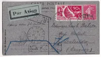 N°228 326 LILLE 1937 CARTE POSTALE PAR AVION POUR MONTEVIDEO URUGUAY RETOUR ENVOYEUR