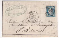 N°37 DERNIER JOUR DU TARIF A 20C 31 AOUT 1871 GC 2056 LISIEUX CALVADOS POUR PARIS