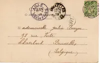 ENTIER SAGE 5C VERT JAUNE ENTIER DECOUPE SUR CARTE LILLE Son DE FIVES 1905 POUR BELGIQUE