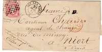 SARDE N° 3 TOUCHE GRILLE ROMBI AIX LES BAINS 29 JUIL 1851 LETTRE  POUR LA FRANCE MANQUE LA PAIRE DU N°1