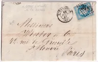 N°29 VARIETE A LA CORNE GC 3465 STRASBOURG BAS RHIN POUR PARIS 1868
