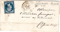 N° 14 PC 4219 TYPE 15 LANSLEBOURG 30 AVRIL 1861 LETTRE
