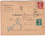 N°138 DU 2 JANVIER 1917 N°137 UTILISE EN TIMBRE TAXE  DEPART LYON RHONE POUR NANCY MEURTHE ET MOSELLE