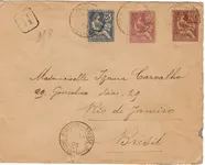 MOUCHON 20C+30C+ 25C RETOUCHE LETTRE REC ST MARTIN EN BRESSE SAONE ET LOIRE 1903 POUR BRESIL