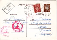 ENTIER PETAIN 1FR20 TAXE PERCU CP + 80C MAICHE DOUBS 1942 POUR BELGIQUE CENSURE NAZI AU TARIF 2FR40 RARE