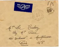 LETTRE FM AVION CACHET HEX PERLE CROISEUR EMILE BERTIN 21.1.40 + PP A MAIN