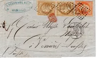 LAURE 10C PAIRE GC 2240 + PD ROUGE + N°23 LETTRE MARSEILLE 1868 POUR SUISSE