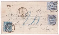 N°90 TYPE SAGE MONTELIMAR DROME TAXE 10C BLEU SUISSE X2 POUR COUVET SUISSE