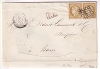N°1 PAIRE GRILLE PARIS 21 MAI 1851 + PP PAYE 5C EN NUMERAIRE POUR HAM SOMME SIGNE BAUDOT ET CALVES CERTIFICAT LA POSTALE
