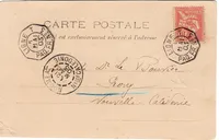 MOUCHON 10C CARTE PAQUEBOT BRESIL DUMBEA MARITIME LIGNE 7 PAQ FR N°3 + TRANSIT NOUMEA