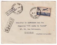PA N°12 PARIS 1937 LETTRE EXPRES POUR TOURS AU TARIF