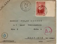 SURTAXE 4FR BDF SULLY SEUL LETTRE HAUTEVILLE AIN 9.5.1944 POUR ALLEMAGNE + CENSURE AU TARIF RARE
