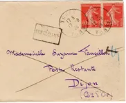 SEMEUSE 40C N°194X2 LETTRE TOUCY YONNE 12.8.1926 POSTE RESTANTE PAYEE PAR EXPEDITEUR