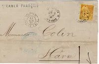 ALPHEE DUBOIS 25C BISTRE SEUL LETTRE MARTINIQUE ST PIERRE 6 NOV 1881 + COL FR
