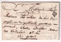 MARQUE CRAPONNE N°1 + PORT PAYE MANUSCRIT HAUTE LOIRE POUR PARIS PP FLEUR DE LYS 1789 RARE COMBINAISON NON SIGNALE